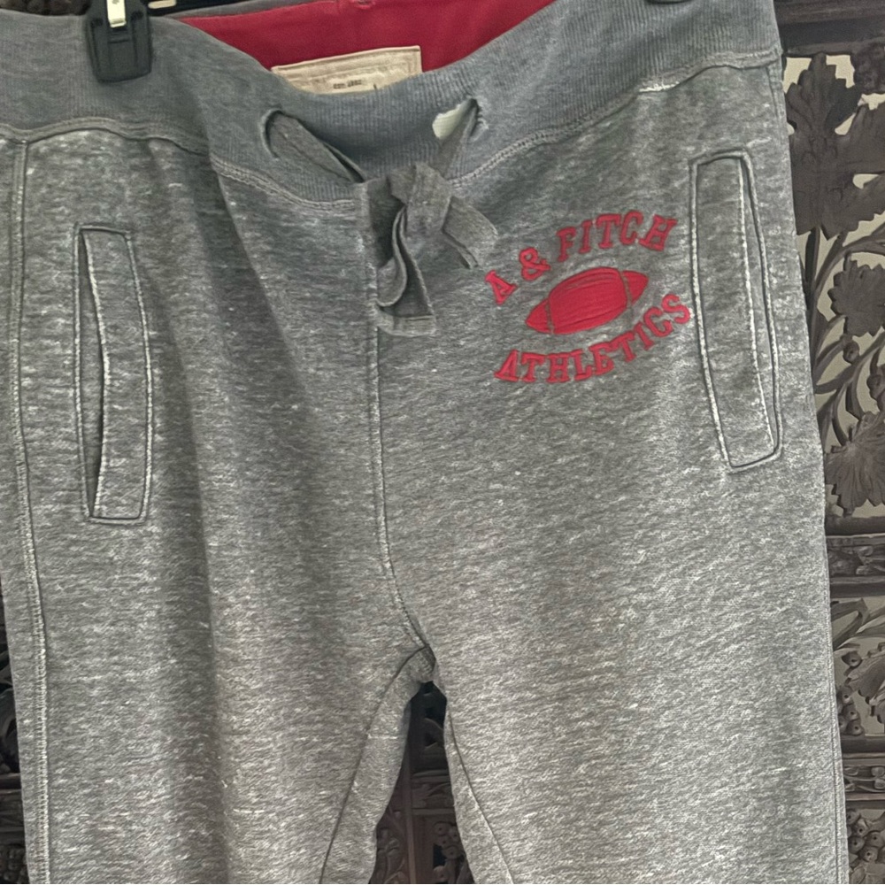 Abercrombie & Fitch Gray Joggers with Red Logo